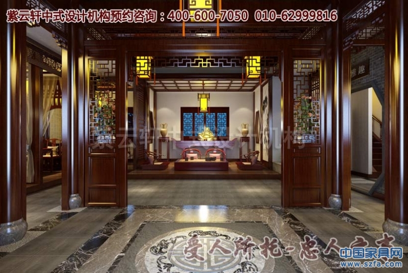 茶樓一層大廳中式設計效果圖